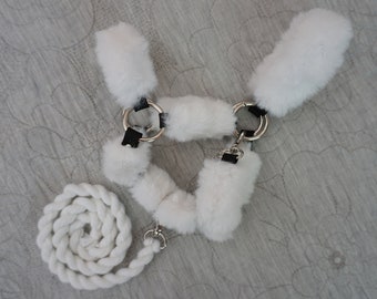 Halter for hobby horse + lead / White fur set