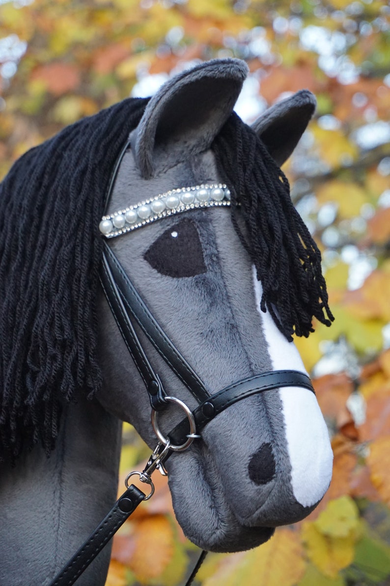 Hobby horse gray with black decorative bridle / Hobby horse Etsy Polska