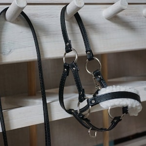 Halter for hobby horse + lead / leather black