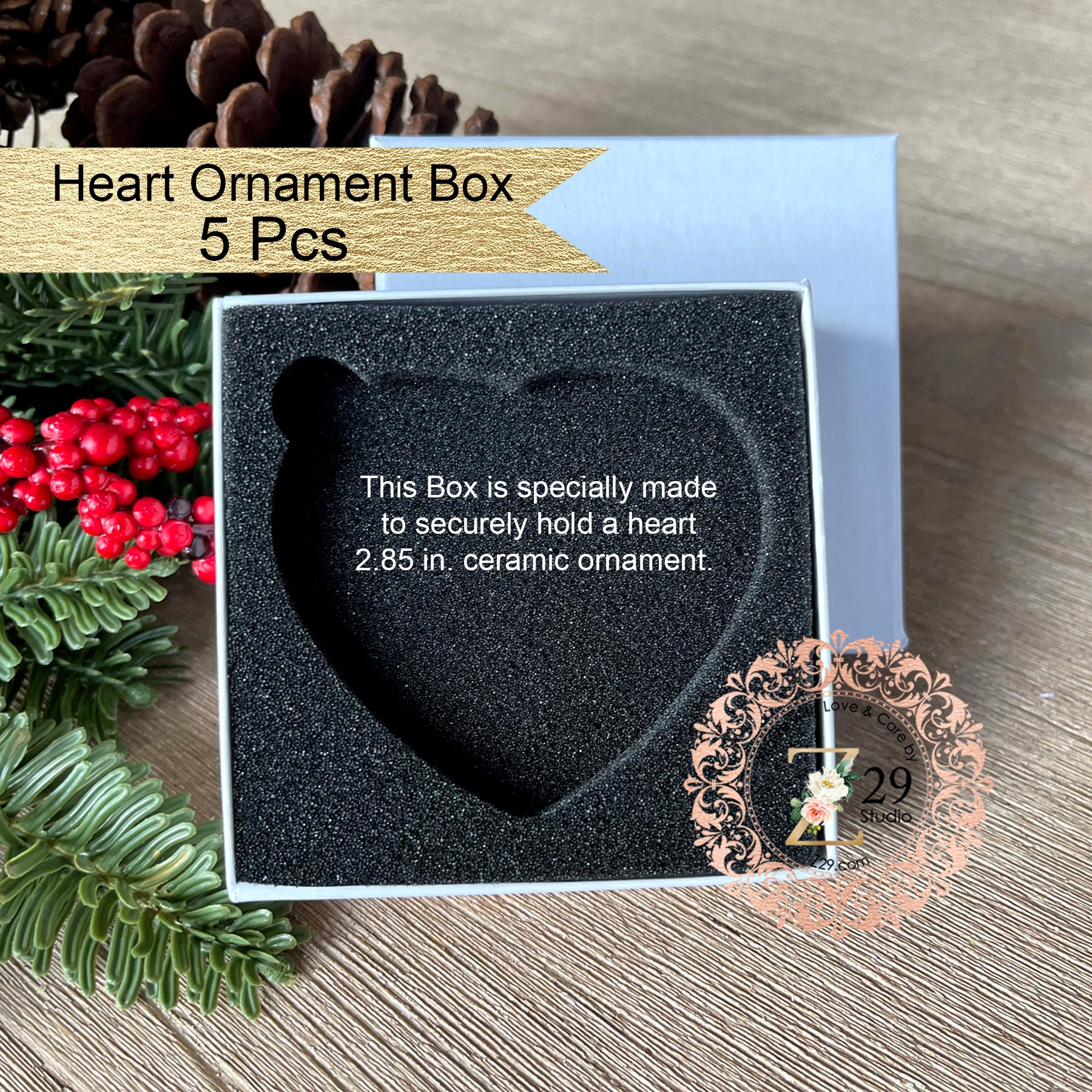 Gift Box for Heart Porcelain Ornament with Foam Insert