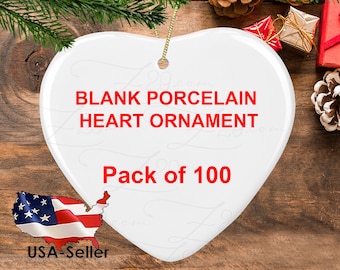 Heart ornament for sublimation-blank heart ceramic ornament bulk-Heart shaped porcelain ornament wholesale pack of 100