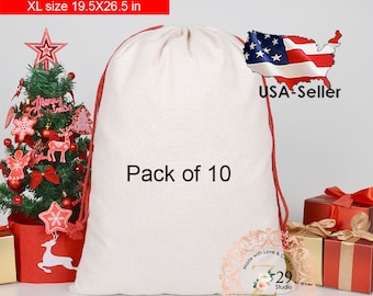 Sac père Noël en lin pour sublimation XL - Sac père Noël vierge pour sublimation - Fourniture de sac père Noël bricolage - Sac père Noël en lin pour sublimation en vrac