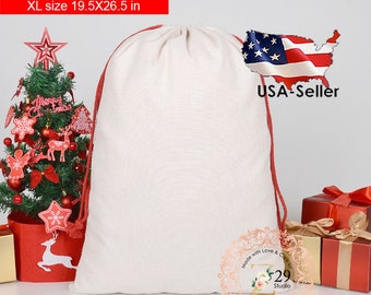 Sac père Noël en lin pour sublimation XL - Sac père Noël vierge pour sublimation - Fourniture de sac père Noël bricolage - Sac père Noël en lin pour sublimation en vrac