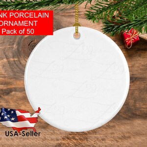 Blank porcelain round ornament for sublimation-blank wholesale disc ceramic ornament-bulk Round Two Sided Ceramic Sublimation pack of 50