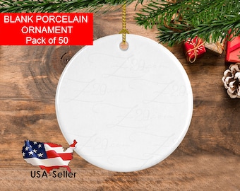 Blank porcelain round ornament for sublimation-blank wholesale disc ceramic ornament-bulk Round Two Sided Ceramic Sublimation pack of 50