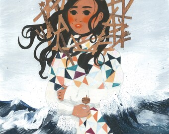 Waves  // Digital Illustration Print // PNW, Ocean, Nature, Quilt, Driftwood // Art and Collectibles