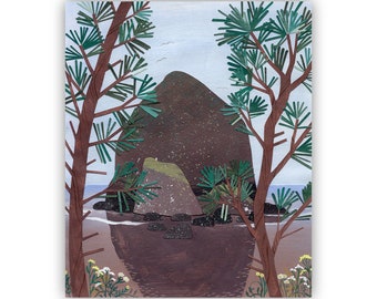 Haystack Rock Print / Cannon Beach, OR, Oregon Coast, National Park, Cut Paper, Gift, Digital Print, Wall Art / Fathers Day Gift