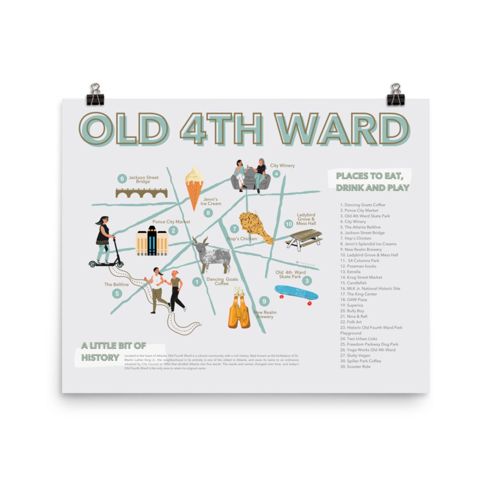 Illustrated Old Fourth Ward Atlanta 16x20 Map / Airbnb Etsy