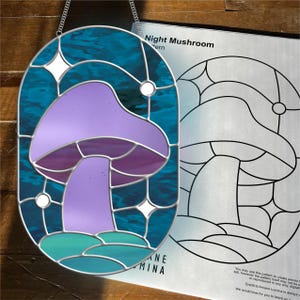 Night Mushroom, stained glass pattern, suncatcher, digital download, PDF, PNG