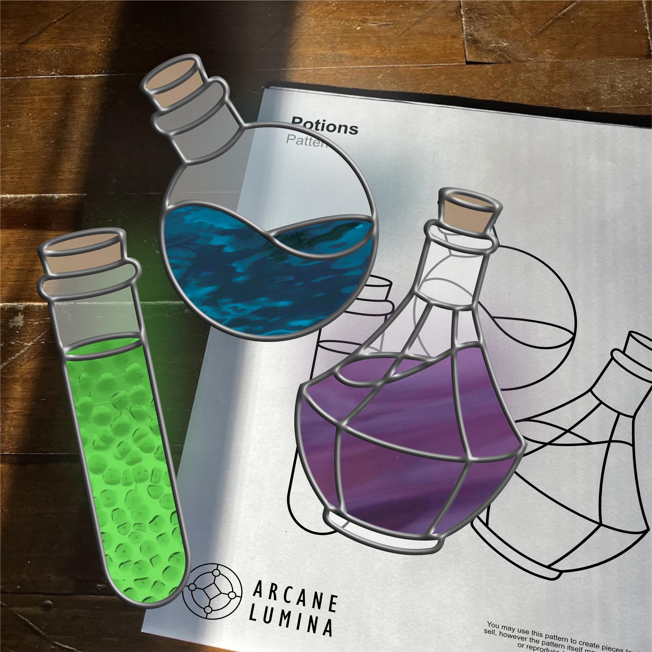 Potion Patterns Potion Bottles, Stained Glass Pattern, Suncatchers, Digital Download ...