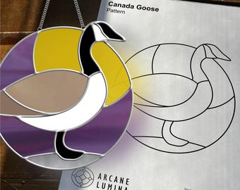 Ganso canadiense, patrón de vidriera, atrapasol, descarga digital, PDF, PNG