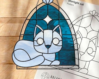 猫のサンキャッチャー ステンドグラスパターン：長毛猫デザイン