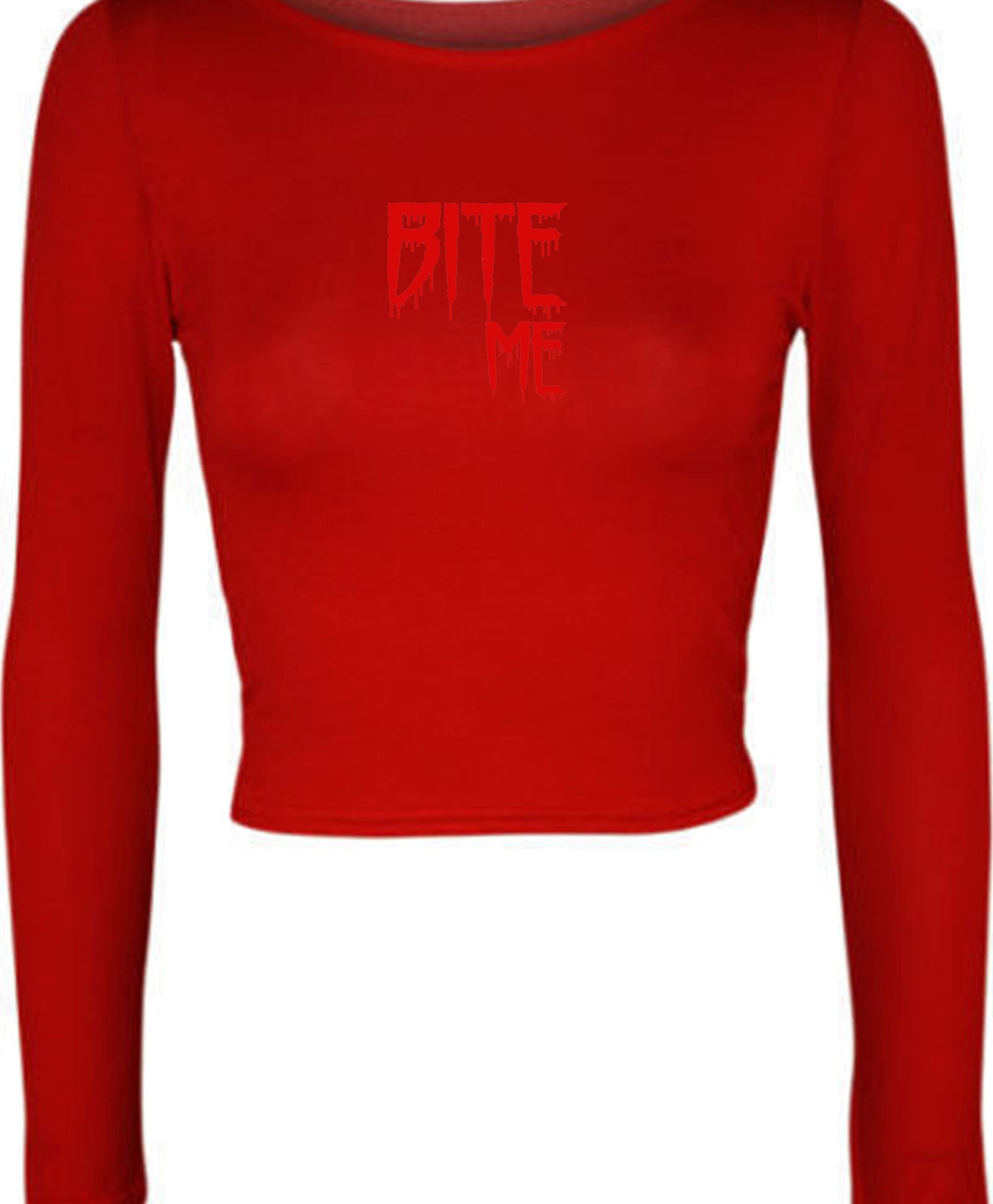 BITE ME Crop Top Funny Horror Halloween Costume Halloween Crop Etsy