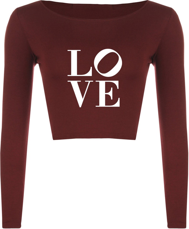 LOVE Crop Tops Crop-Tops Long Sleeve Fashion Unisex Tumblr Hipster Cool Funny Slogan Xmas Gift Valentines Gift for Her Ladies Girls