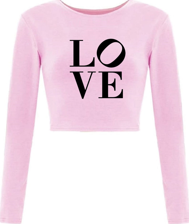 LOVE Crop Tops Crop-Tops Long Sleeve Fashion Unisex Tumblr Hipster Cool Funny Slogan Xmas Gift Valentines Gift for Her Ladies Girls