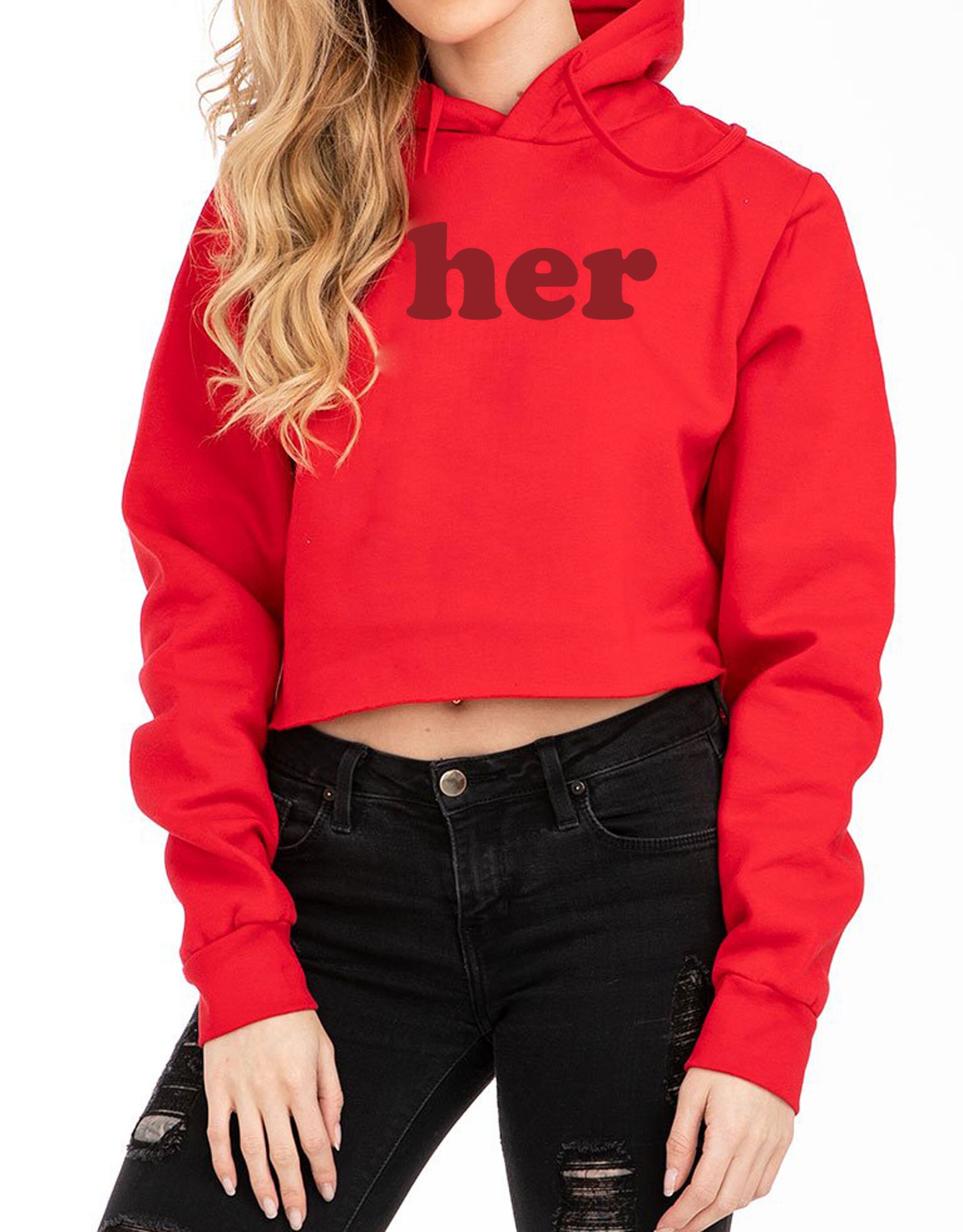 red sweatshirt crop top