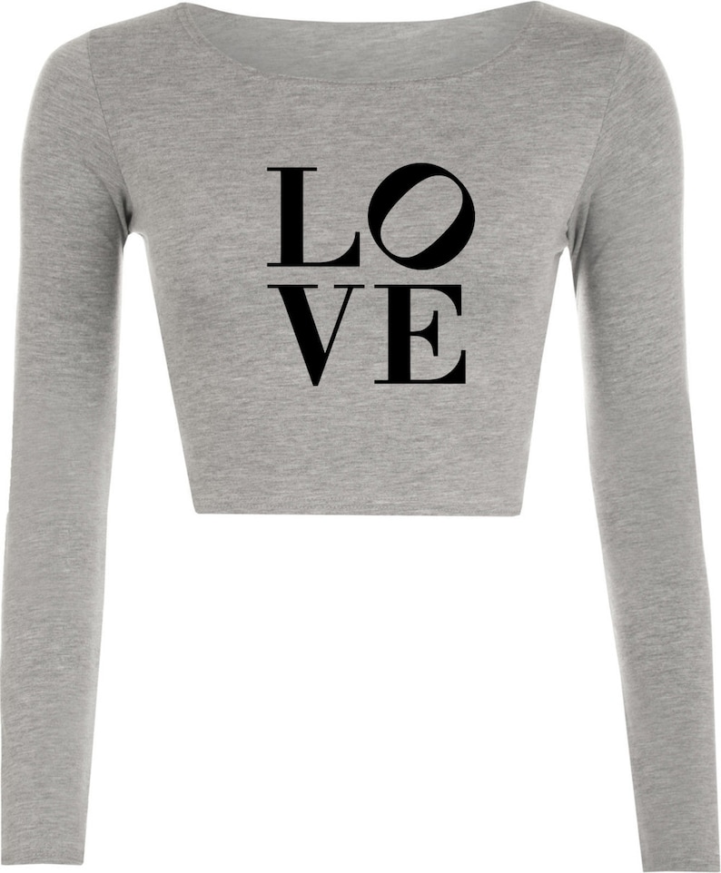 LOVE Crop Tops Crop-Tops Long Sleeve Fashion Unisex Tumblr Hipster Cool Funny Slogan Xmas Gift Valentines Gift for Her Ladies Girls