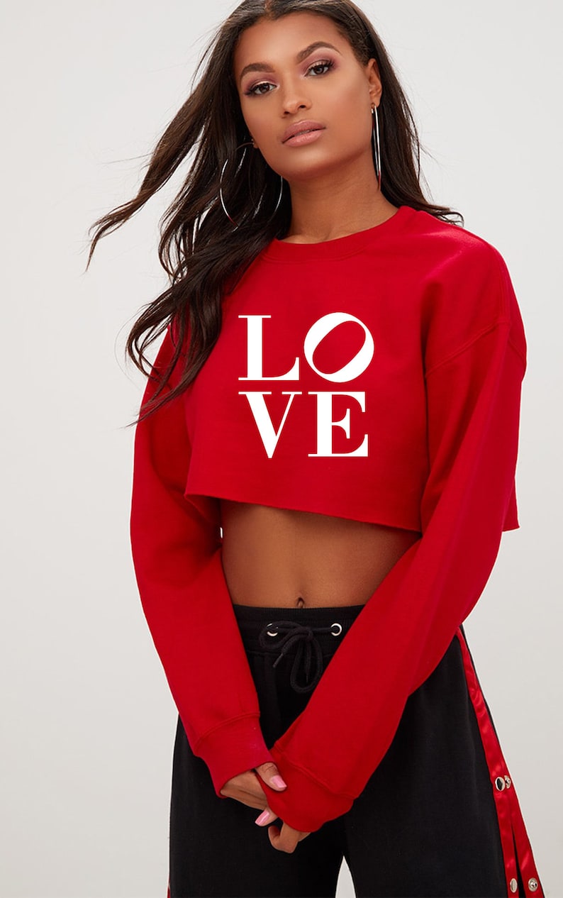 LOVE Crop Tops Crop-Tops Long Sleeve Fashion Unisex Tumblr Hipster Cool Funny Slogan Xmas Gift Valentines Gift for Her Ladies Girls