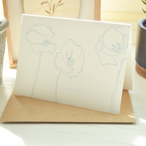 Einfache Blaue Mohn Karten | Hand illustriert | 10x5.5inch Dankeskarten + Braune Papierumschläge