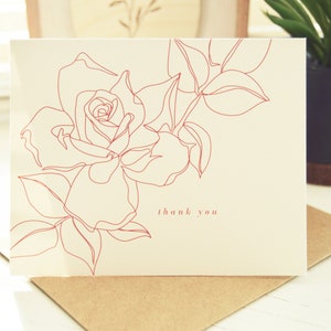 Simple Rose Thank You Cards | Hand Illustrated | 4 x 5 inch Thank You Cards + Brown Paper Envelopes