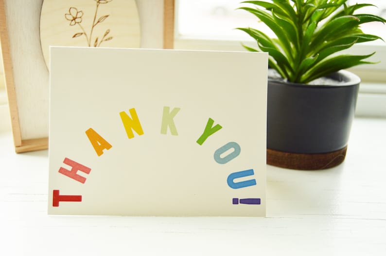 THANK YOU Rainbow Cards 4 x 5.25 inch Cards Brown Paper Envelopes image 1