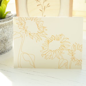 Tarjetas de girasol simples / ilustradas a mano / tarjetas en blanco de 4 x 5.5 pulgadas + sobres de papel marrón