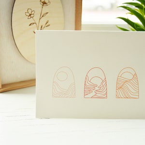 Cartes de paysage simples | Illustré à la main | 4 cartes vierges de 5,5 pouces + enveloppes en papier brun