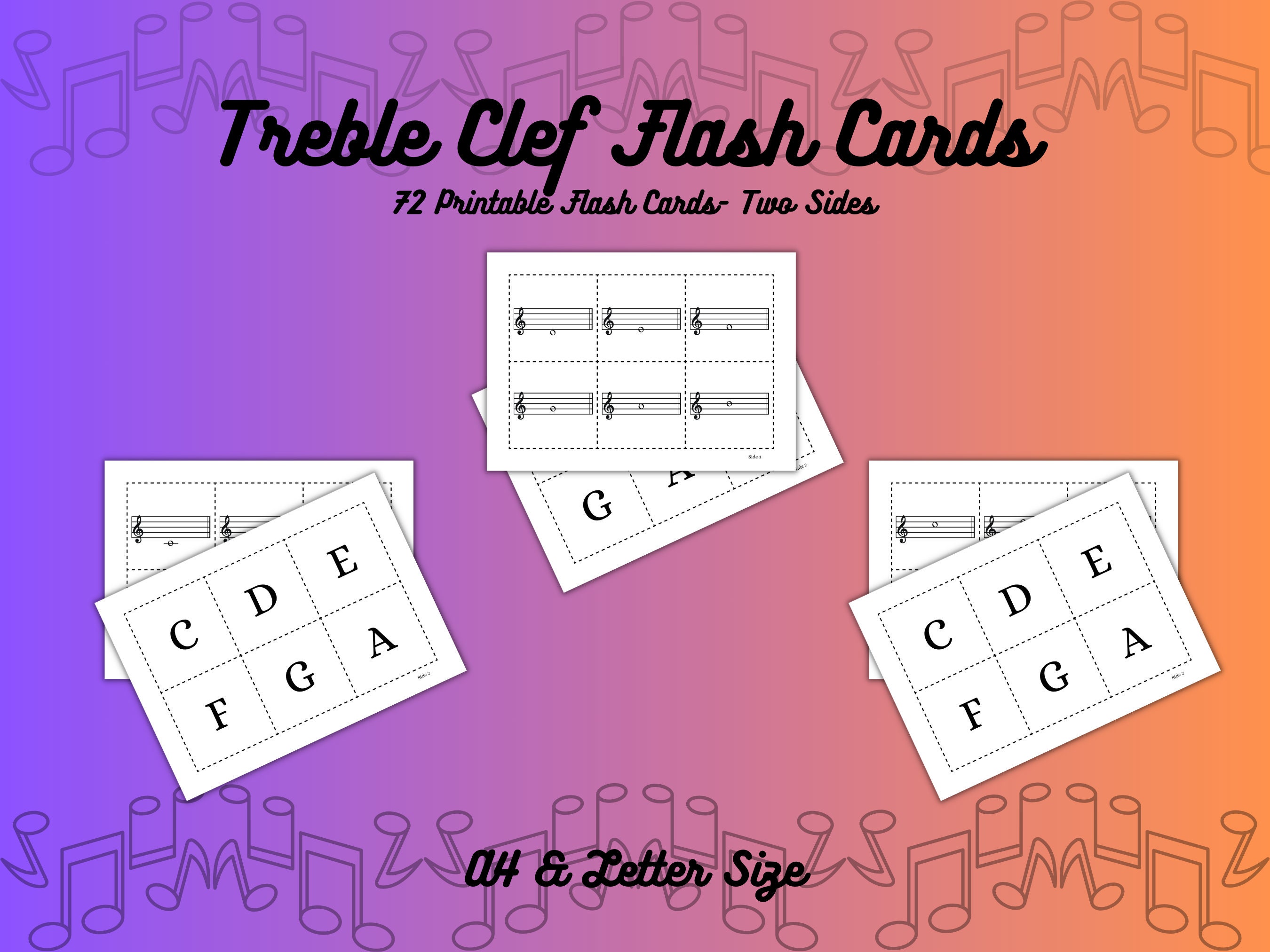 Treble Clef Flash Cards Printable Flash Cards Violin, Flute, Oboe, Saxophones, Horn