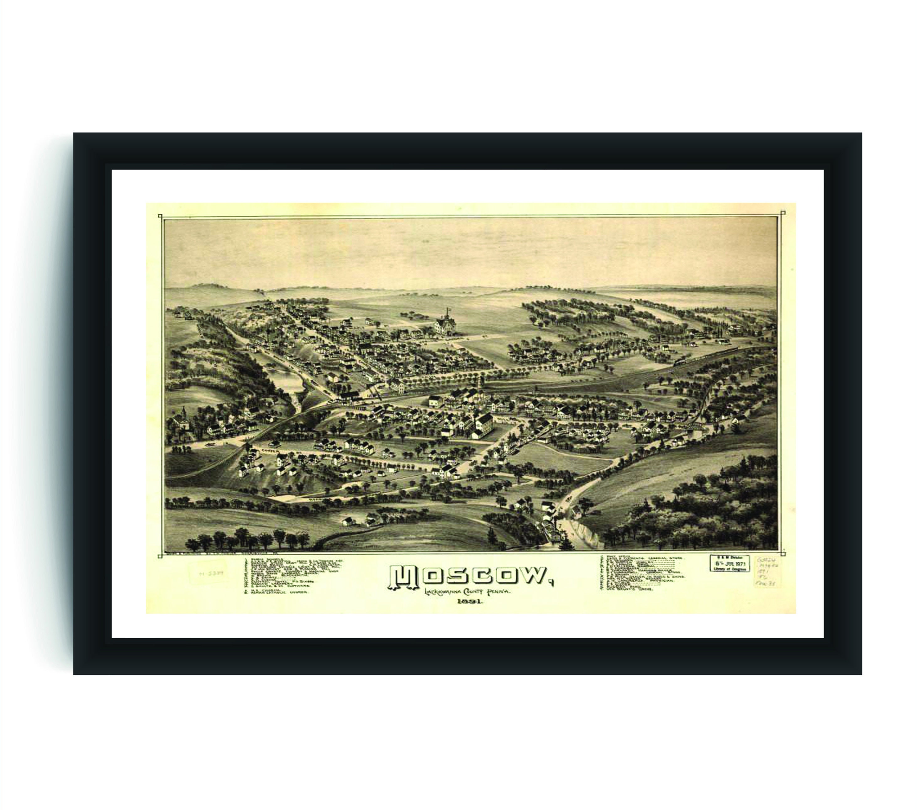 Vintage Moscow PA Map Antique Map Vintage Wall Art Etsy