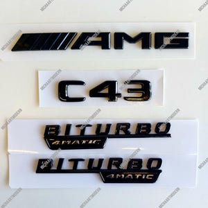 C43 AMG Set for Mercedes Benz - Emblem, Black Glossy New, Lettering, Sticker, Biturbo 4Matic, Badges Set C 43