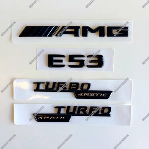 E53 Gloss Black Badge Set for Mercedes Benz E 53 - Emblem, Black Gloss New, Lettering, Sticker, Turbo 4Matic, W213 C238 A238