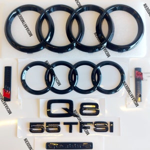 Audi Q8 Full Set, 50 TDI, 55 TFSI, Emblem, Glossy Black, New in Foil, Badges Package, Lettering, New, Exclusive Pack
