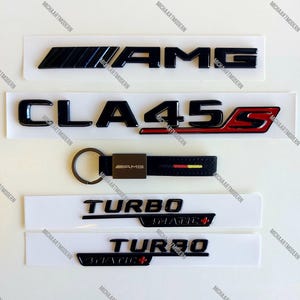 CLA45s Set for Mercedes Benz, Turbo 4Matic+ Black Edition Emblem, Black Glossy New in Foil, Lettering, Badge, Sticker, CLA 45s