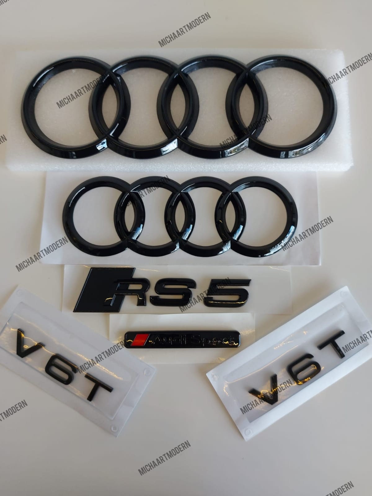 Audi RS5 Set Emblem, Glossy Black, Gloss Black, New in Foil, Badges ...