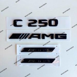 C 250 Set for Mercedes Benz - Emblem, Black Glossy New in Foil, Lettering, Badge, Sticker, C250