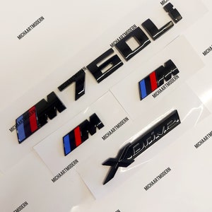 Bmw M760LI set, 2 x M emblem for the fenders (45 x 15 mm) + M 760 LI trunk + Xdrive black shiny new item in foil, lettering, badge