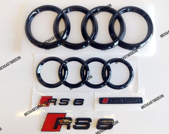 Audi RS6, ensemble avant et arrière, emblème, noir brillant, noir brillant, nouveau dans le film, ensemble de badges, lettrage, nouveau, pack exclusif