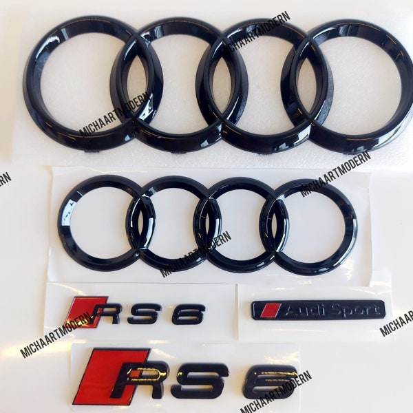 Audi RS6, Front and Rear Set, Emblem, Schwarz Glänzend, Gloss Black, Neuware in Folie, Badges Paket, Schriftzug, New, Exclusive Pack