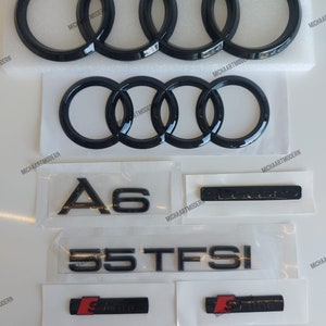 Audi A6 set, 55TFSI emblem, glossy black, gloss black, new in foil, badges package, Quattro, lettering, new, exclusive pack, 45TFSI.