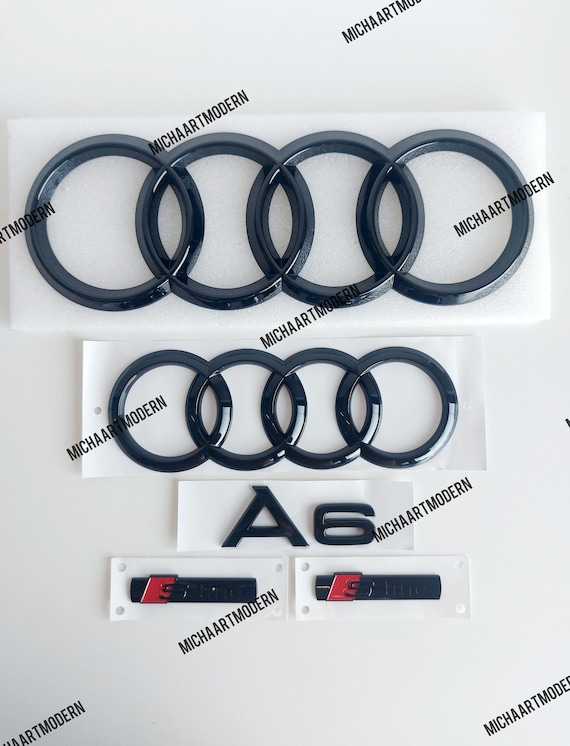 Gloss Black Audi Quattro Rear Logo Emblem - S-Line / Sline Lettering Badge, Tuning & Styling Part