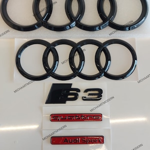 Audi S3 set emblem, glossy black, new in foil, badges package, Quattro, lettering, new, A3...