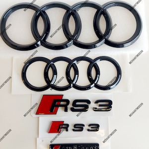 Audi RS3, Front and Rear Set, Emblem, Gloss Black, New in Foil, Badges Package, Lettering, New, Exclusive Pack