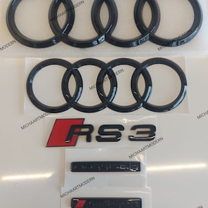Audi RS3 Set Emblem, Glossy Black, Gloss Black, New in Foil, Badges Package, Quattro, Lettering, New, Exclusive Pack
