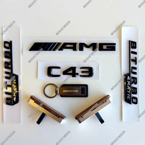 C43 AMG Set + Fragrance Set for Mercedes - Benz, Emblem, Black Glossy New in Foil, Lettering, Badge, Sticker, Biturbo 4Matic C 43