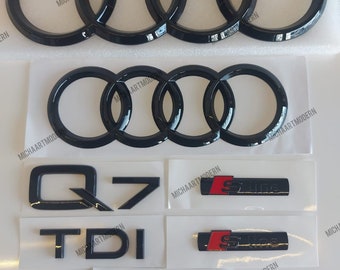 Audi Q7 Set Emblème, Noir Brillant, Noir Brillant, Nouveau en Feuille, Pack Badges, Quattro, Lettrage, Nouveau, Pack Exclusif, 4L,4 M, 2004-23