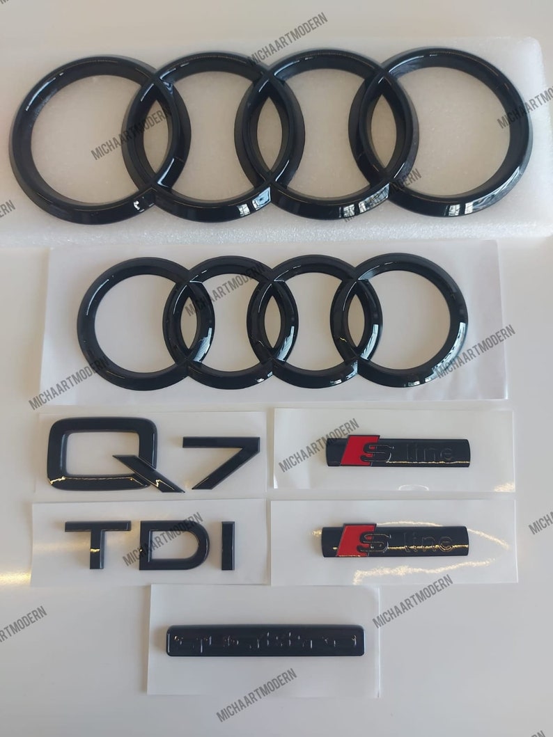 Audi Q7 Set Emblem, Glossy Black, Gloss Black, New in Foil, Badges Package, Quattro, Lettering, New, Exclusive Pack, 4L,4 M, 2004-23 image 1