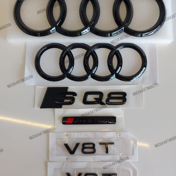 Audi SQ8 Set Emblem, Glossy Black, Audi Sport, Gloss Black, New in Foil, Badges Package, Quattro, New, Exclusive Pack, All Black