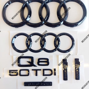 Audi Q8 Full Set, 50 TDI, 55 TFSI, Emblem, Glossy Black, New in Foil, Badges Package, Lettering, New, Exclusive Pack