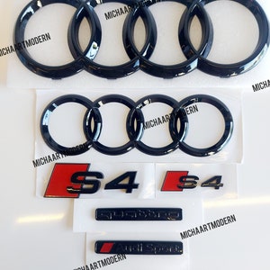 Audi S4 Front and Rear Set, Quattro Emblem, Audi Sport Black Glossy, Gloss Black, New in Foil, Badges Package, New Exclusive Pack, A4