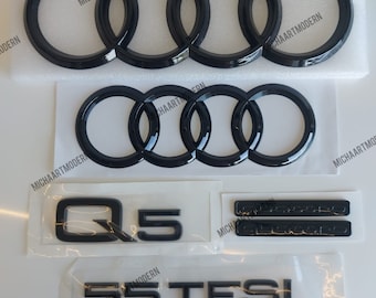 Emblema Audi Q5 Set 55TFSI, Negro Brillante, Negro Brillante, Nuevo en Aluminio, Paquete Insignias, Quattro, Letras, Nuevo, Paquete Exclusivo, 45TFSI..